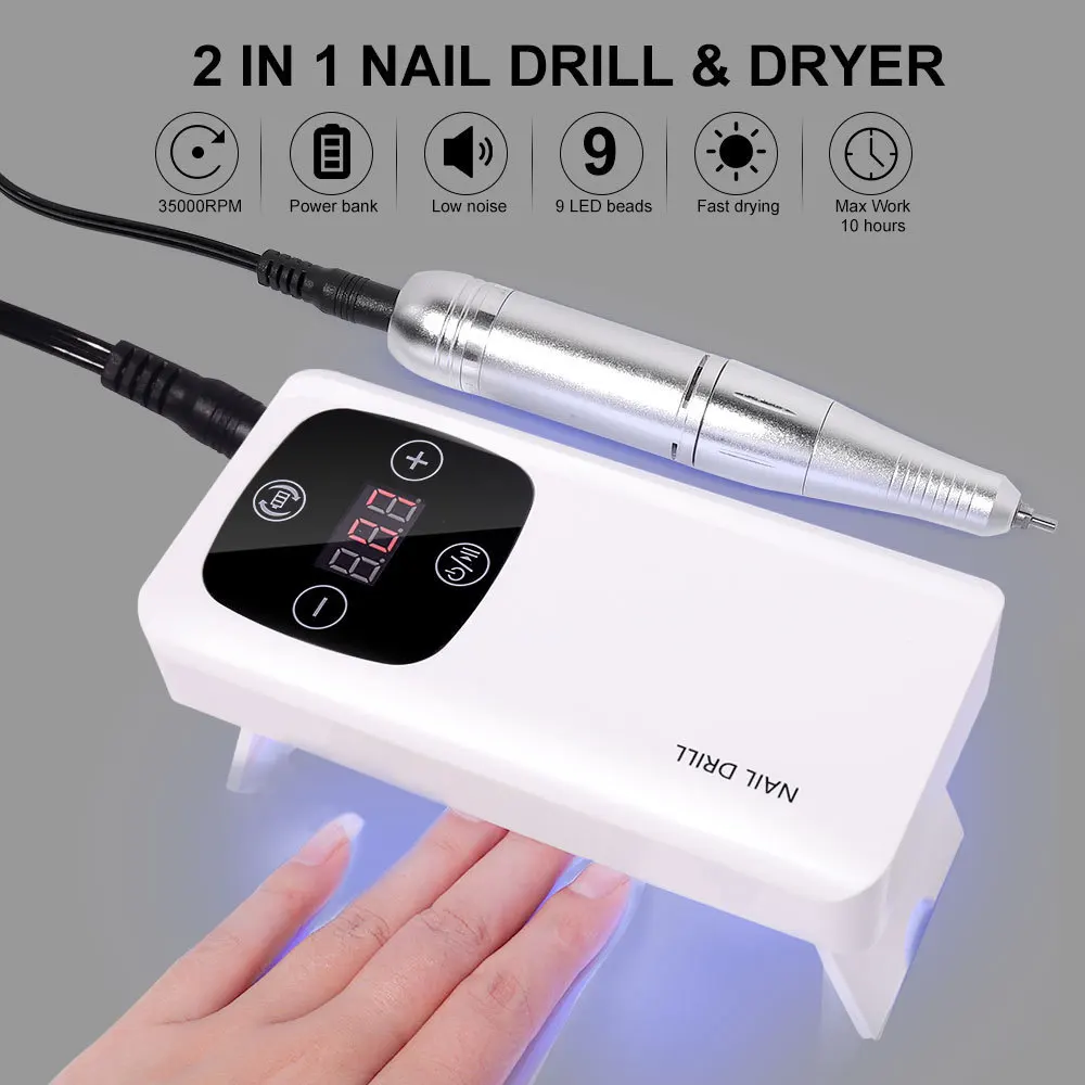 Handheld Nail Drill Electric Manicure Machine Cordless Portable Rechargeable Professional Polisher File Tool