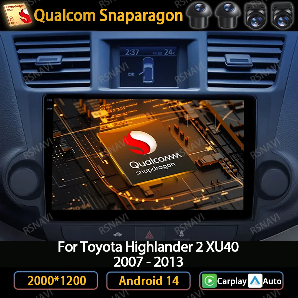 

Автомагнитола на Android 14 для Toyota Highlander 2 XU40 2007 - 2013 с GPS-навигацией, 4G BT, мультимедийный стерео видеоплеер, 2din DVD