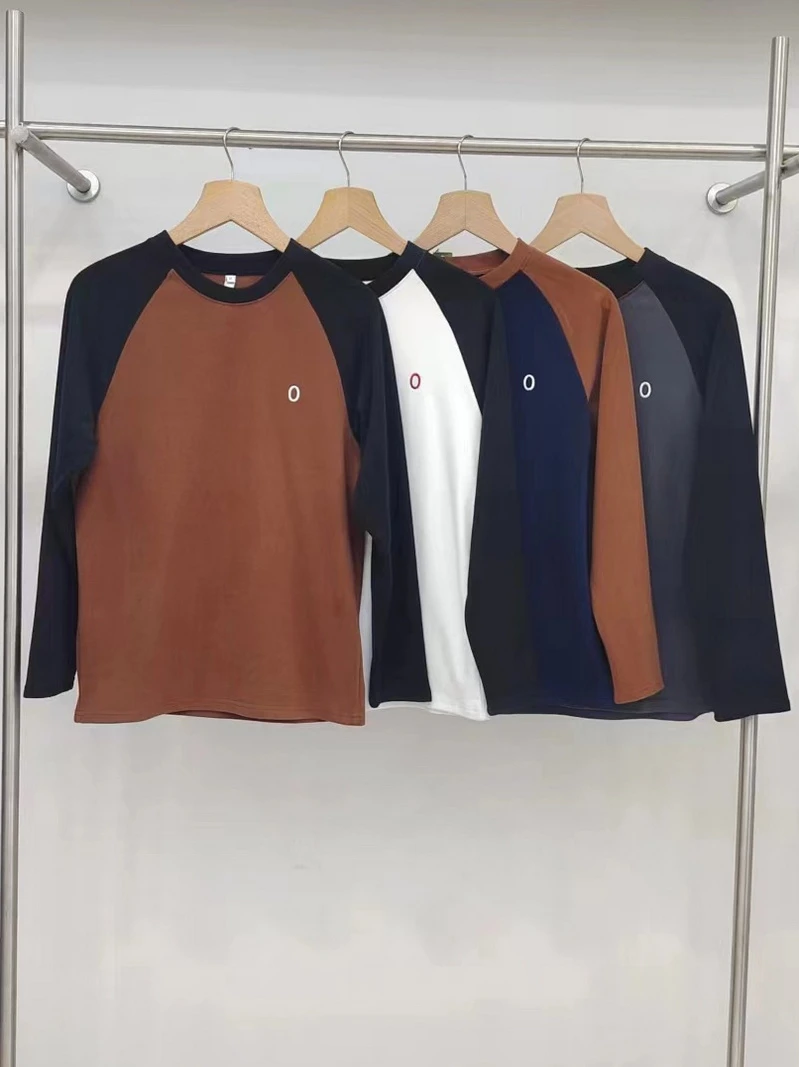 

Самонагревающаяся футболка с длинным рукавом и круглым вырезом, с вышивкой на плечах, вельветовая, с цветовыми блоками, базовая, для пар, модная...