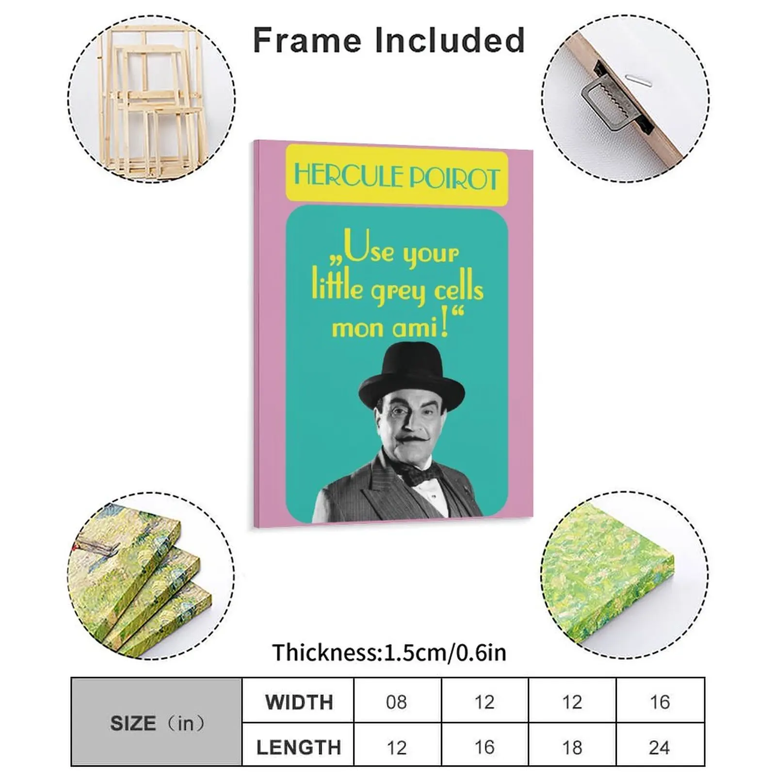 Use Your Little Gray Cells Mon Ami Hercule Poirot Canvas Painting Mural Pub Hercule Poirot Framed Wall Painting