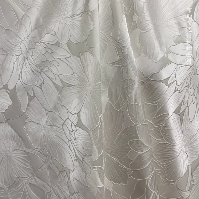 Polyester Fabric White Pattern Bulletless Design Cheongsam Fashion Cloth Diy Apparel Sewing Fabric Pure Polyester Material