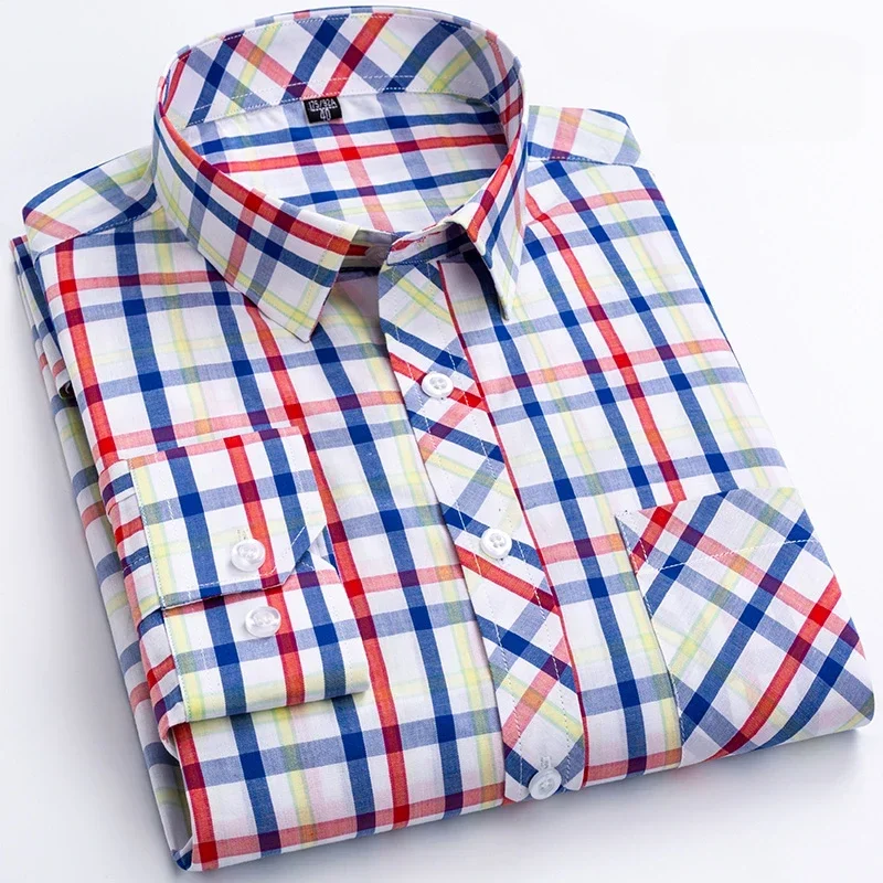 New in shirt over size 8XL100%cotton fashion long-sleeve shirts for men slim fit casual plain shirt thin plaid hawaiian clothes