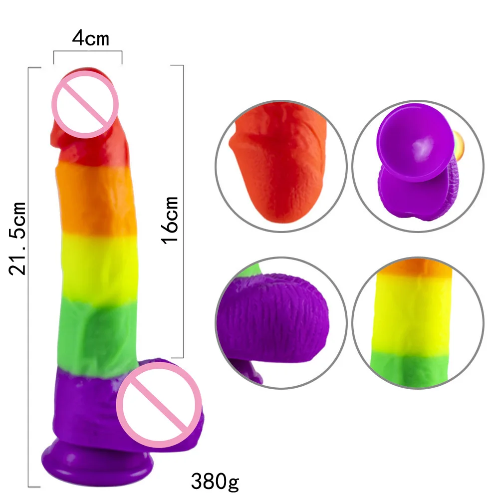 Simulation Dildo Rainbow Color Oversized Female Masturbator Vibrator Wearable Gun Machine Silicone Big Cock Adult Toys