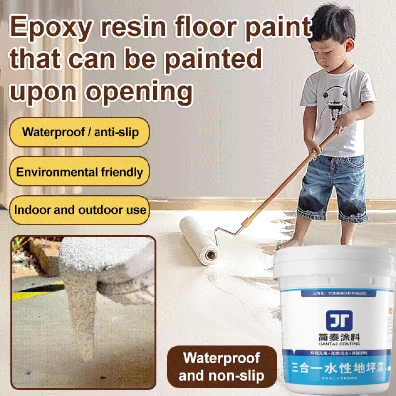 Pintura para suelos epoxi 3 en 1: revestimiento de alto brillo resistente al desgaste a base de agua para suelos de hormigón para el hogar, la fábrica y el taller