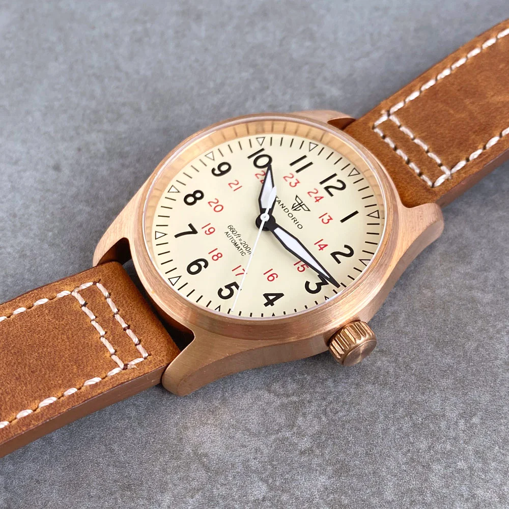 CUSN8 Solid Bronze Tandorio 39mm 20ATM Dive Field Watch Beige Dial NH35 PT5000 Movement Mechanical Watch Men Sapphire Rejor 2024