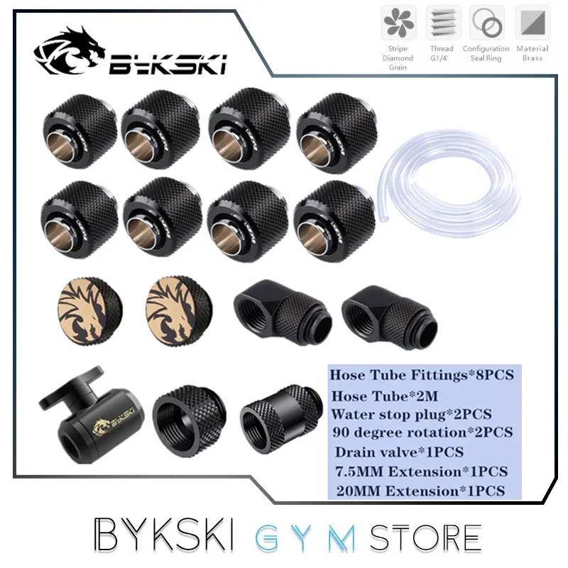 Bykski Hose Water Cooling Fitting Kit For 10*13mm Or 10*16mm Soft Tube Pipe, Stop,Extender,Valve,Angled Series Connecting Bag