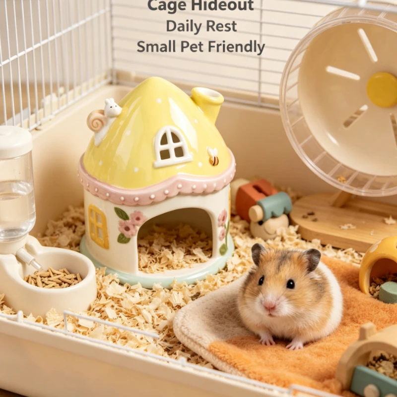 Hamster House Ceramic Castle Hideout For Small Pets Cage Interior Use Cute Mushroom Shape Miniature Pet Bed