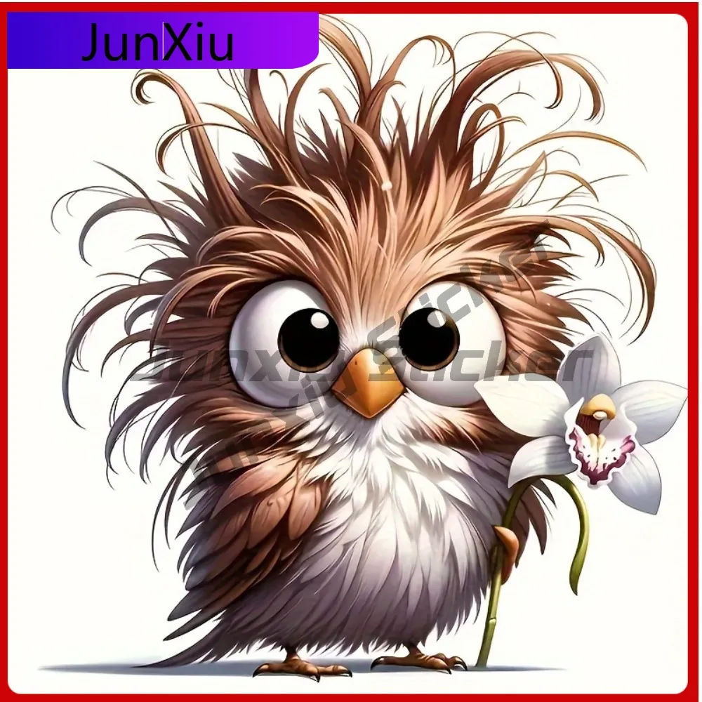 Cute toon Owl Vinyl Sticker Flash Fantasy Design with Purple Flowers Self-Adhesive Suitable for Lapt Trendy Car Laptop W