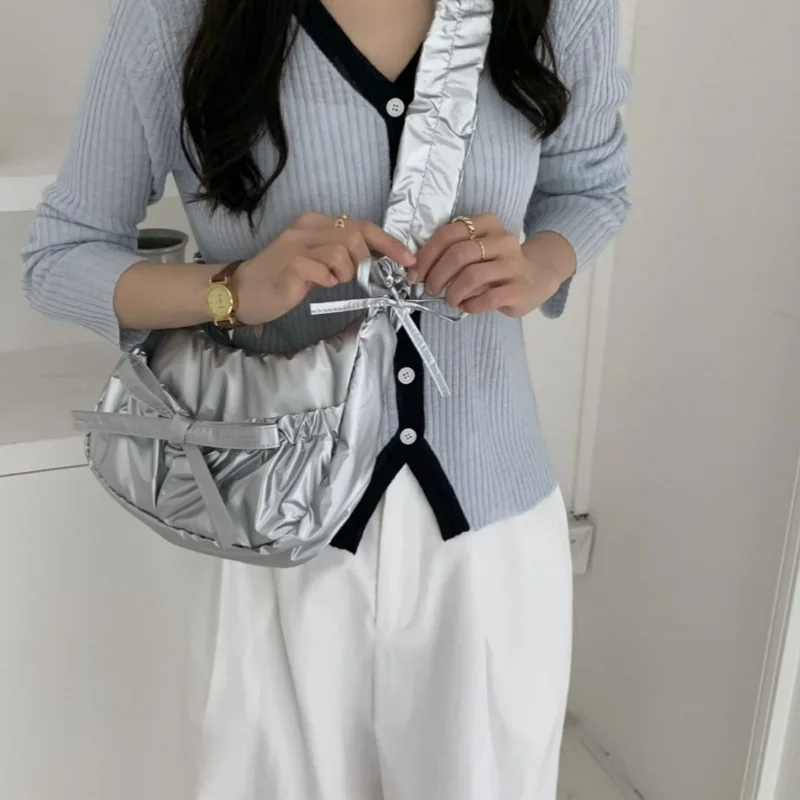 

Japan Style Ruched Crossbody Bag Refined Women Casual Versatile Commuter Ins Hobo Underarm Bag Nylon Bow Shoulder Bag