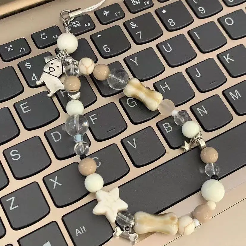 

Милая подвеска в виде костяной собаки для сотового телефона, брелок-ремешок для ключей с защитой от потери, веревка для подвешивания для подарка девушке