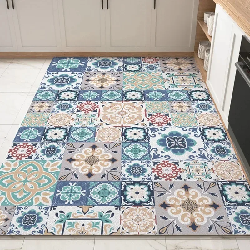 Retro Kitchen Floor Mat Anti-fouling Oil-proof Easy To Clean PVC Leather Waterproof Carpet Balcony Anti-slip Rug Ковер Tapis 러그