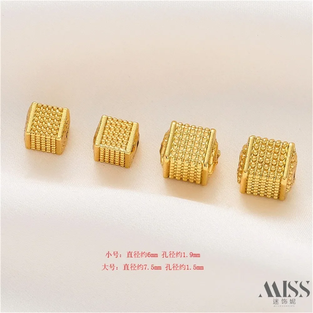 18K Gold Floating-point Square Bead Partition Bead DIY Accessories Loose Beads Handmade Bracelets Necklaces Jewelry Materials