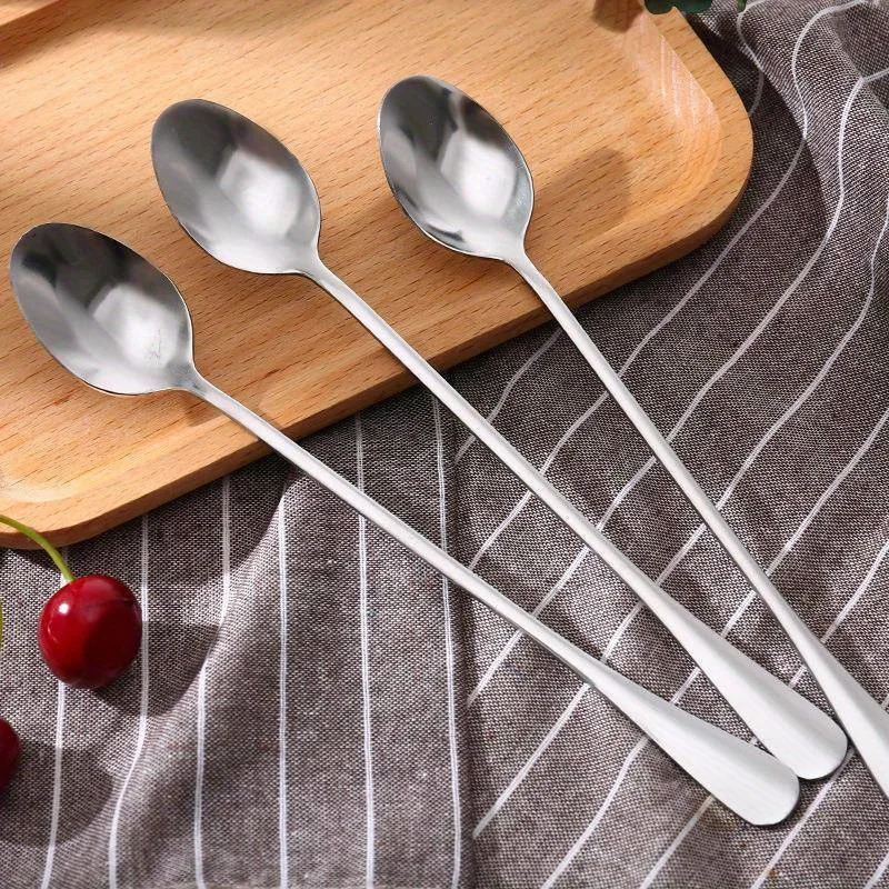 Cuchara de acero inoxidable con mango largo para té helado, cuchara para café, cuchara para remover helado, apta para lavavajillas, accesorios de cocina