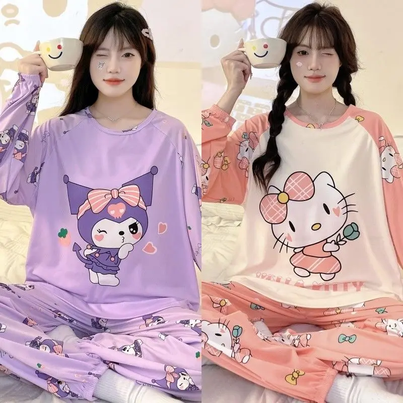 

Детские пижамы Sanrio с длинными рукавами, 2 шт., нового стиля Kuromi для девочек, купи один, получи один бесплатно, с подушечками на груди, милая модная домашняя одежда