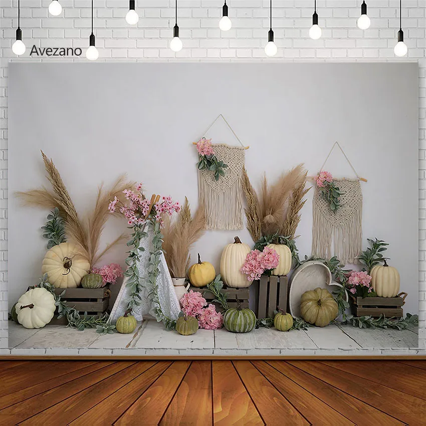 Avezano Photography Background Pumpkin Pink Flower Boho Tent Baby Kids Birthday Portrait Backdrop Photo Studio Decor Photoshoot