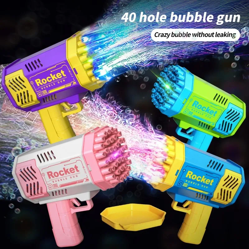 Pistola a bolle luminose portatile a 40 fori con giocattolo elettrico per bambini ad acqua giocattolo per macchina a bolle completamente automatico all'aperto senza batteria