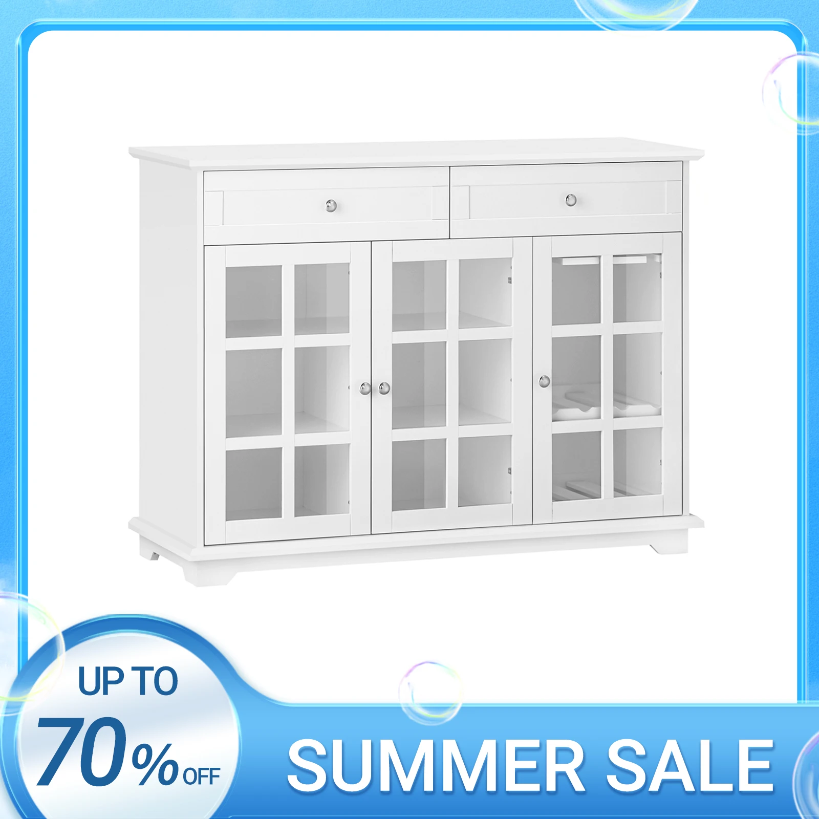 SoBuy FSB77-W Armario de cocina Isla de cocina con puerta de vidrio Aparador independiente Highborad Mesa de bar Mesa de comedor Buffet Blanco 119x90x40cm