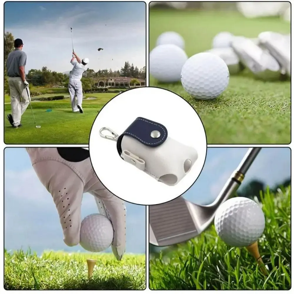Mini Golf Ball Waist Bag Waterproof PU Leather Golf Belt Bag with Golf Tee Clip 2 Balls Golf Ball Container