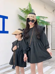 Mother Daughter Matching Dresses Black Fashion Women's Suits Little Girl Outfit Mom Kid Dresses Spring Fall Family Look Clothes