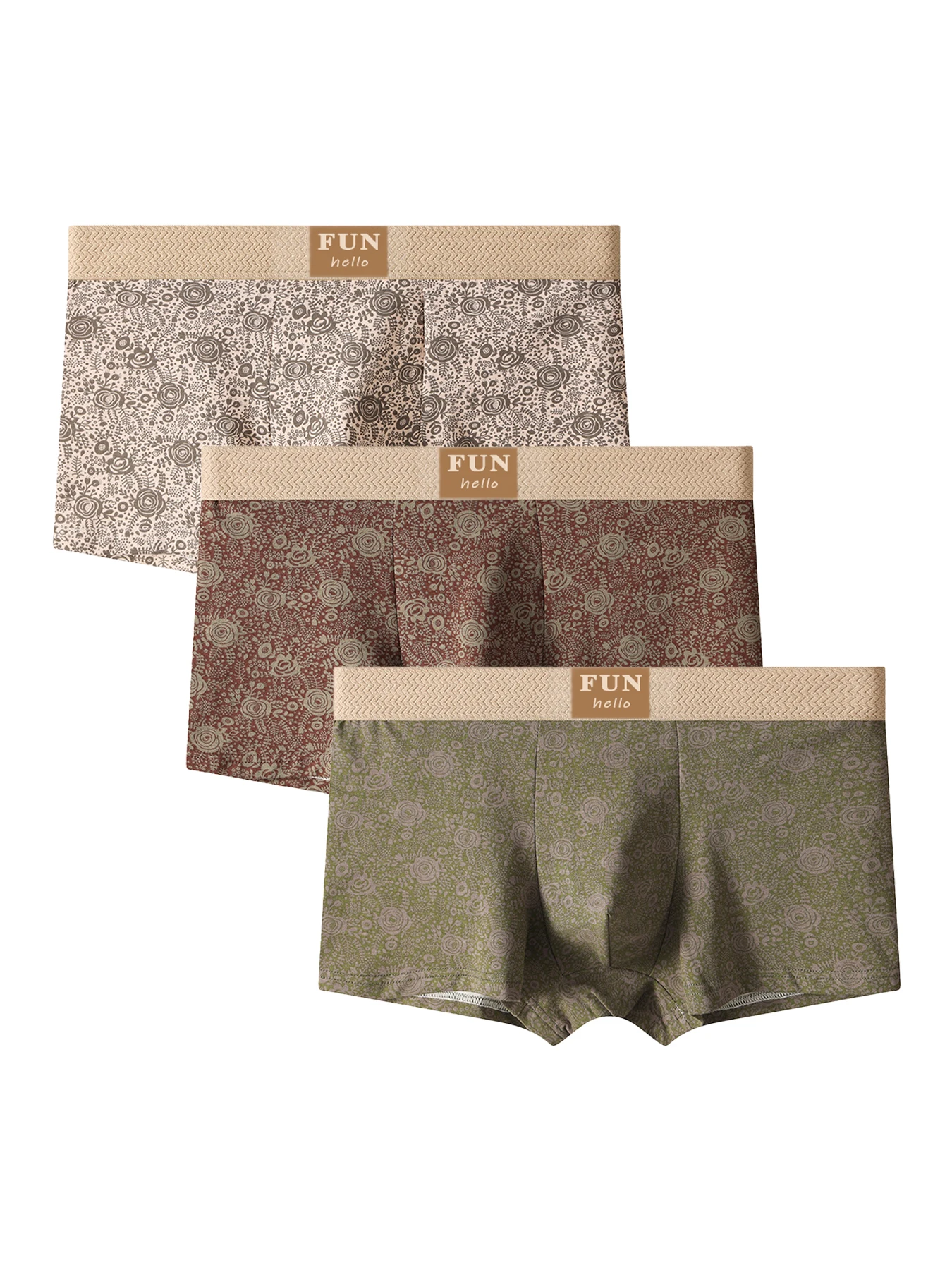 3Pcs/Set Boxers Men's Underwear Rose Print Panties Casual Fashion Underpant Breathable Male Boxer Shorts Sports Homme Panty S-XL