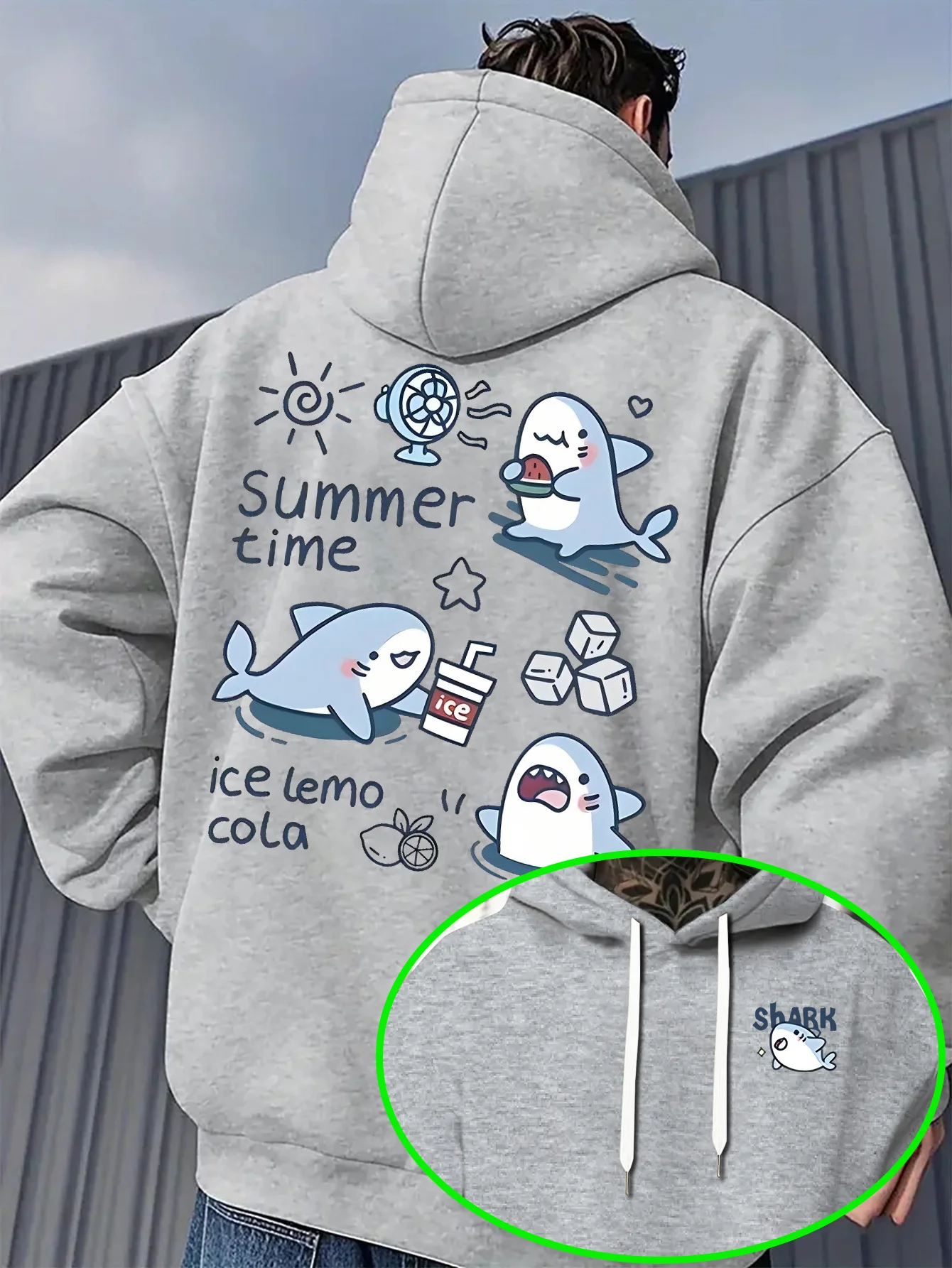 Herren Kawaii Hai-Hoodie Niedlicher Cartoon-Eis-Zitronen-Cola-Grafik-Fleece-Sweatshirt Lässige Streetwear Herbst Winter – Detail 6