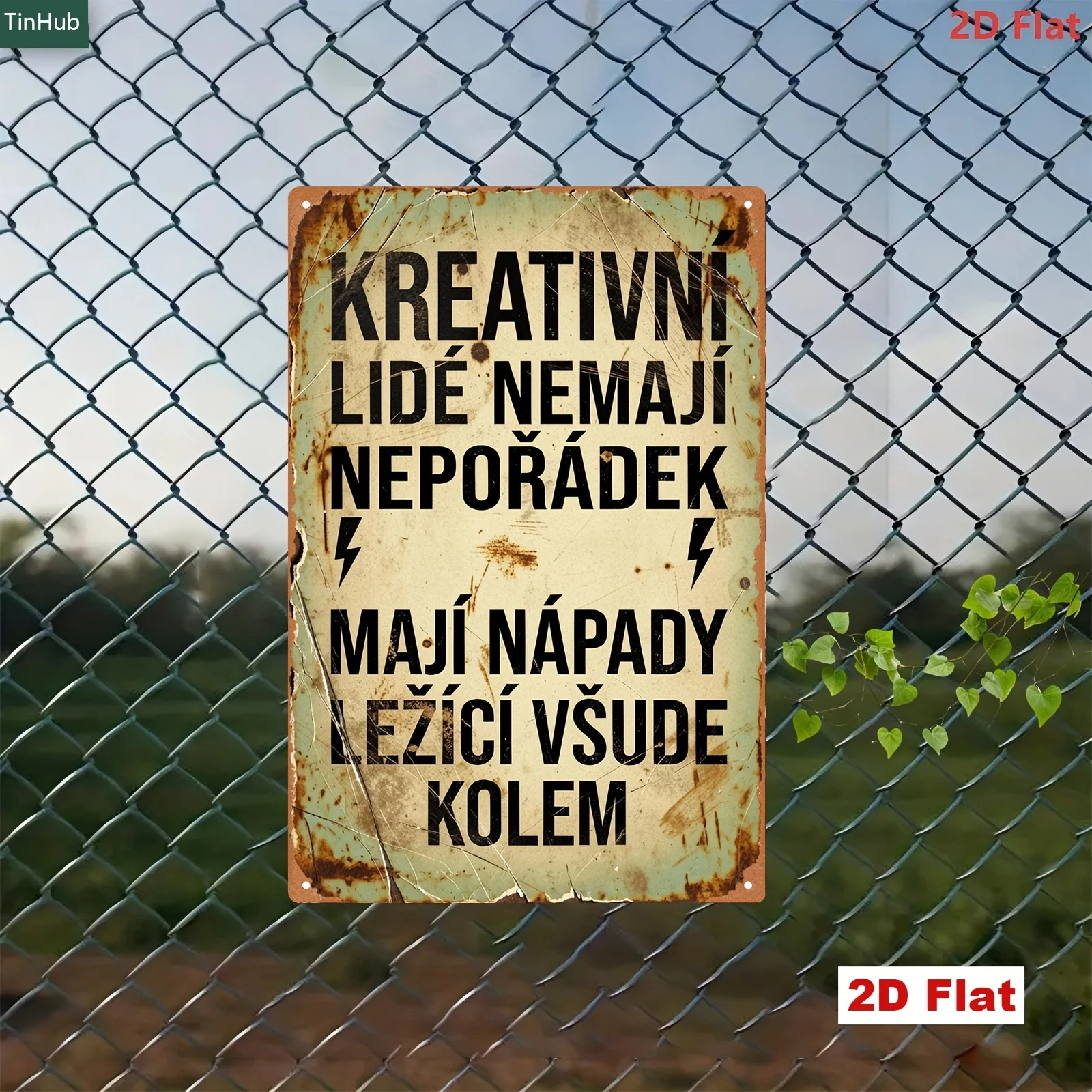 2D Flat [] 1 Retro Czech Sign Plaque, Fun Creative People Don'T Have Mess, They Just Have Ideas Scattered Everywhere Quotes, Ret
