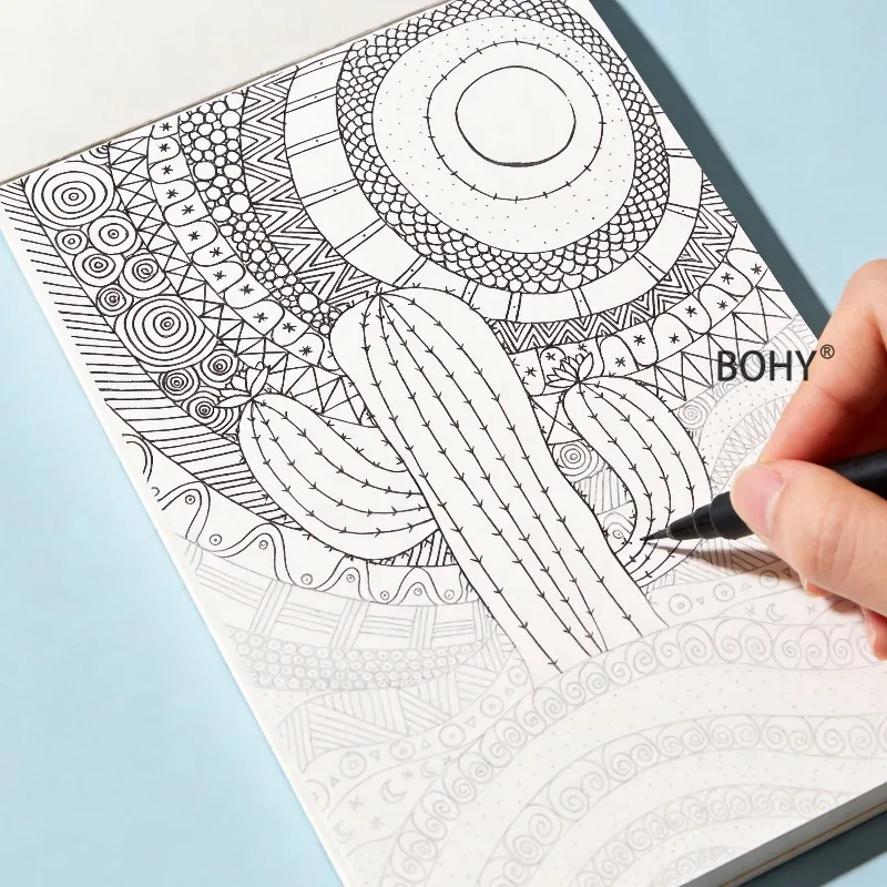 1 Adult Decompression Line Drawing and Coloring, Themes As Castles/cacti/mandala /animal Black and White Line Drawings, 24 Pages