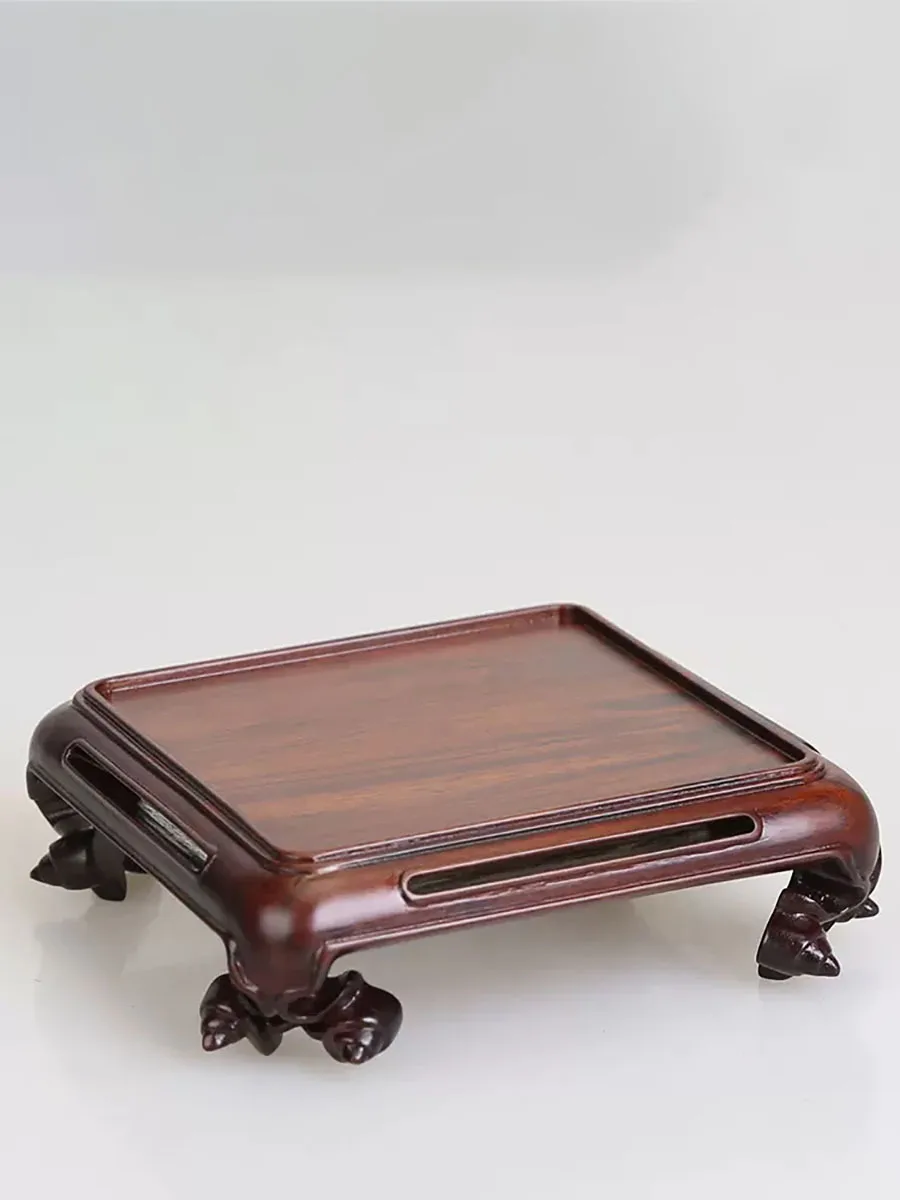 Red Wood Carving Square Seal Base, Potato Branch Wood, Jade Handle, Purple Clay Pot, Bonsai Porcelain