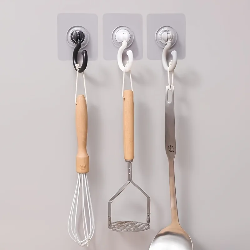 10 PCS 360° Rotating Non Perforated Self-Adhesive Ceiling Hooks Suitable Hanging Lamps, Plants, Lanterns, Wind Chimes, Hangers