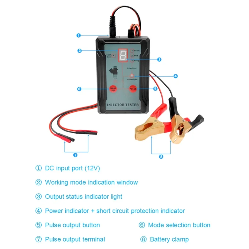 Fuel Injector Tester And Adapter For Diagnosis Cleaning Of Injectors DIY Cleaning Tool Kits 12V/5V Switchable Short-Circuit