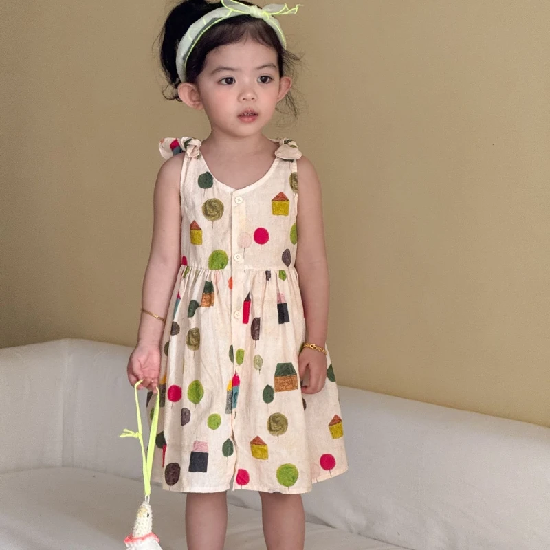 Children's Summer 2026 New Western Wave Point Tank Top Dress and Same Color Short Sleeve Shorts Brother and Sister Dress