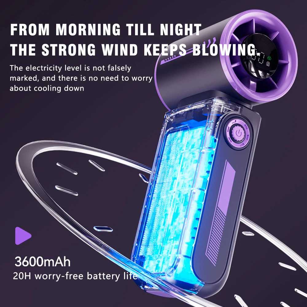 New High-speed Turbine Small Wind Gun Portable Digital Display Handheld Fan USB Charging Home Outdoor Travel Mini Fan Power Tool