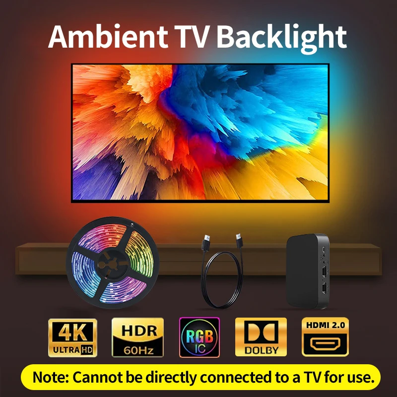 TV LED Backlight Set For 40-100 inch Plug And Play Quick Sync LED Light Strip For 4K HDMI-Compatible 2.0 Device for PS5 XBOX