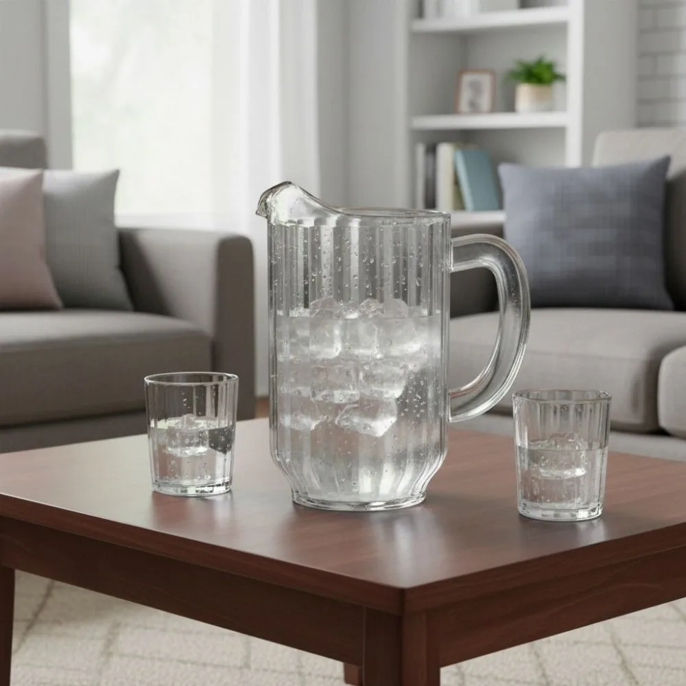 PC Striped Drink Pitcher Transparent Heat Resistant Cold Water Kettle Drop Resistant Large Capacity Juice Jug Dinning Table