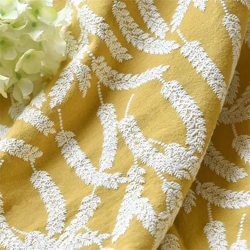 Wheat Ear Pattern Cotton Linen Embroidered Fabric Luggage Bag Pillowcase Tablecloth Decorative Sewing Fabric