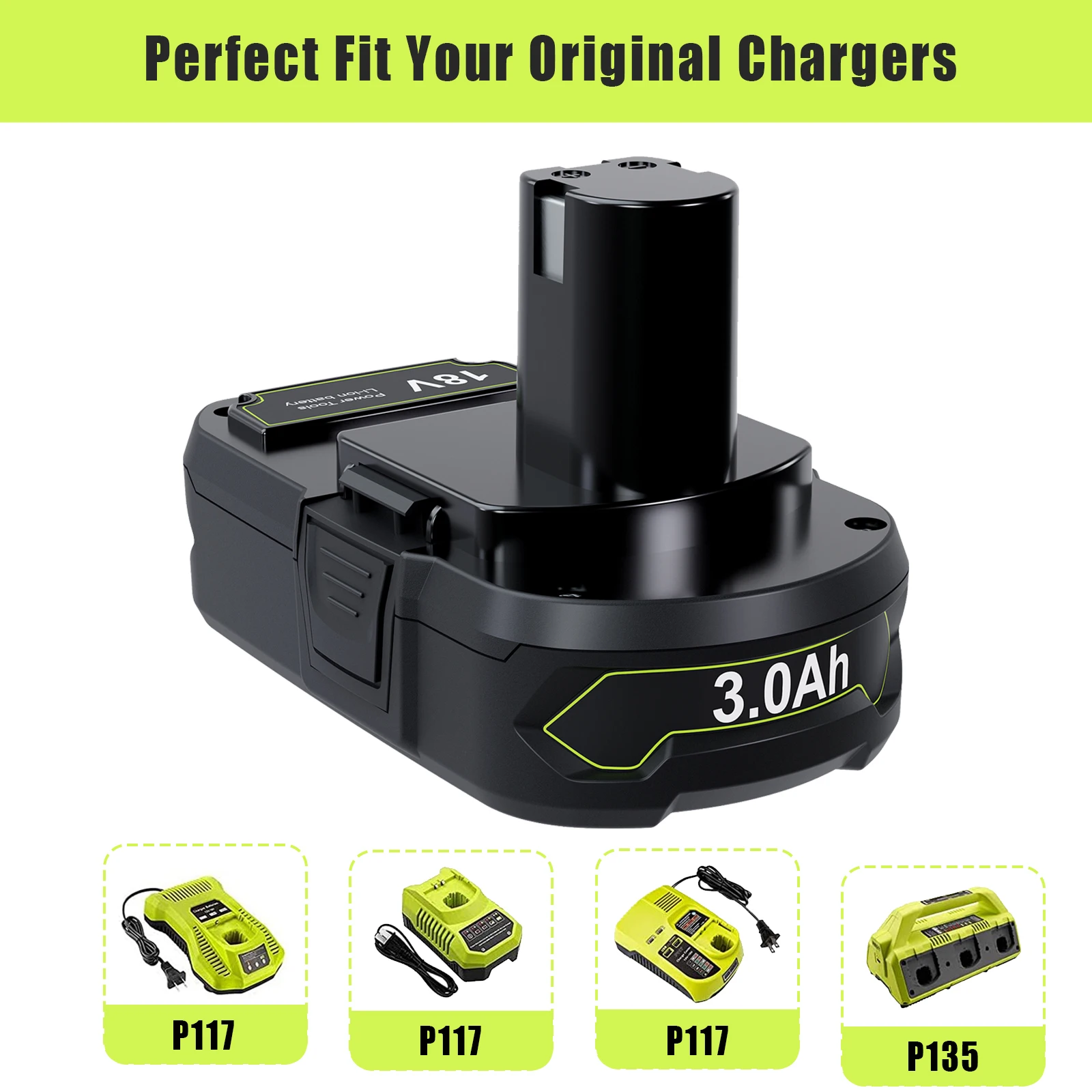 Ryobi용 18V 리튬 배터리, 교체용 전지, 18v, P108 P102 P103 P104 P105 P109 BPL1820 RB18L50 RB18L40