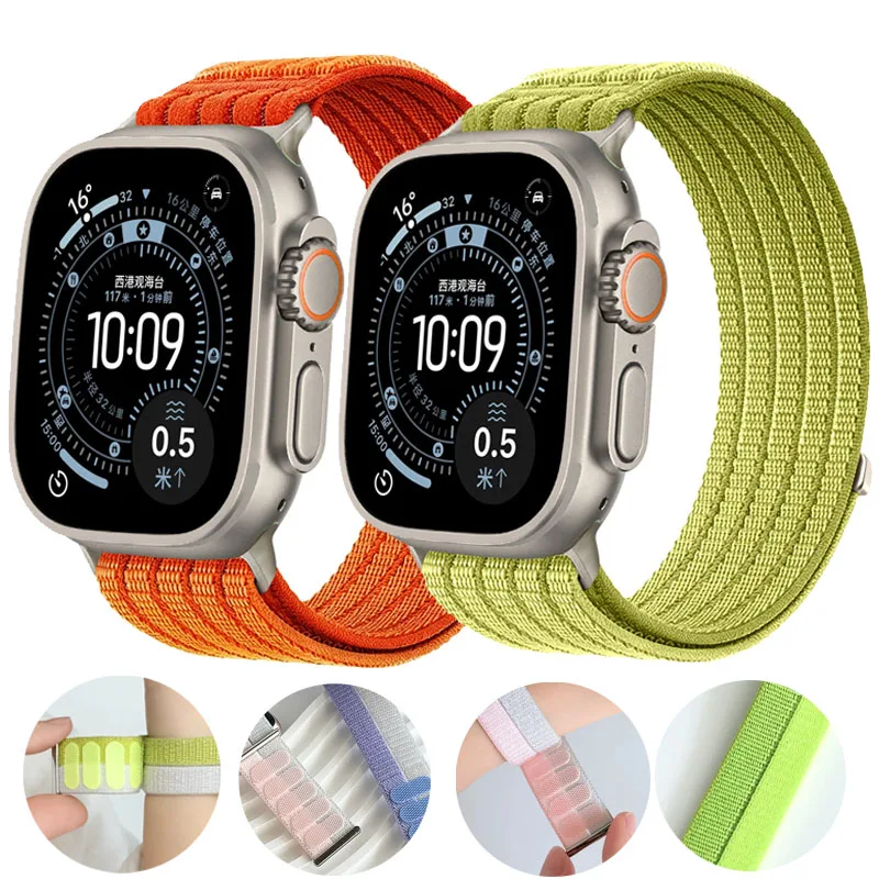 Sport Nylon-Armband pour Apple Watch Ultra 3 49mm 46mm 45mm 44mm 42mm 40mm 41mm Armband Correa iWatch Strap SE 8 9 10 11 Gürtel