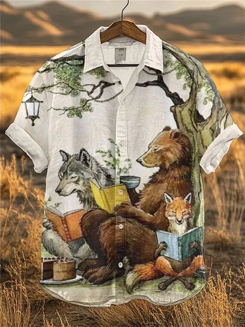 

Printed Collar Single Button Men's Shirt Fashion Urban Style Short Sleeve Polyester Fiber Resistant to Deformation