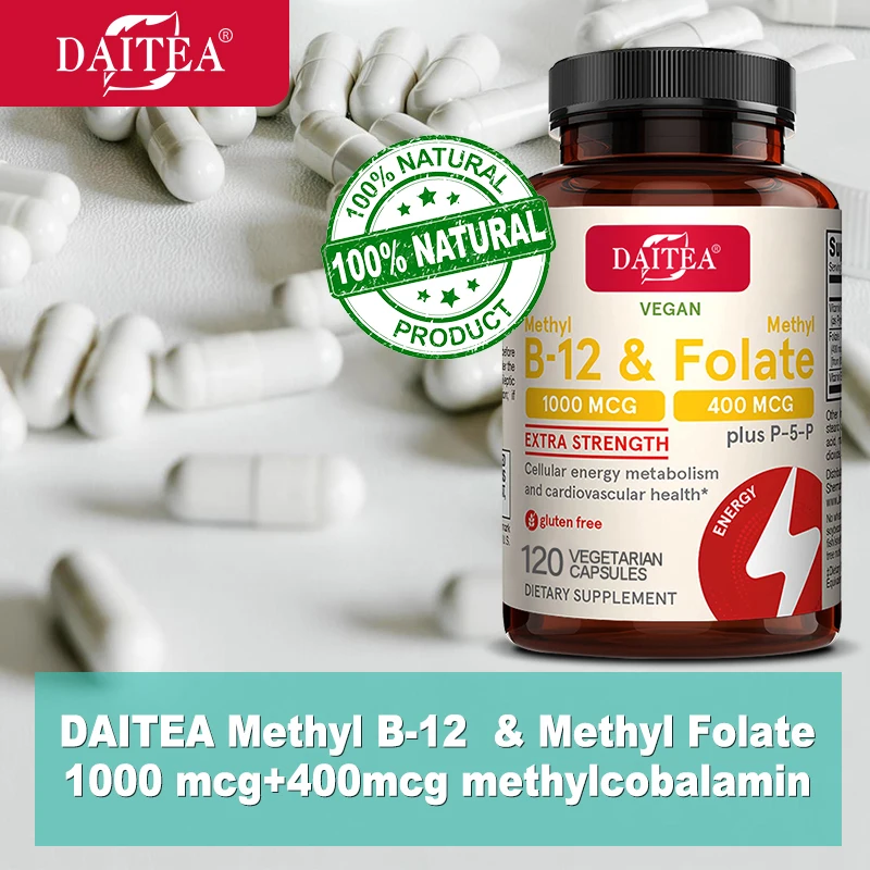 Daitea Methyl B-12 and Methylfolate - Bioactive Vitamins B12 and B9 - Support Energy Production, Brain Function