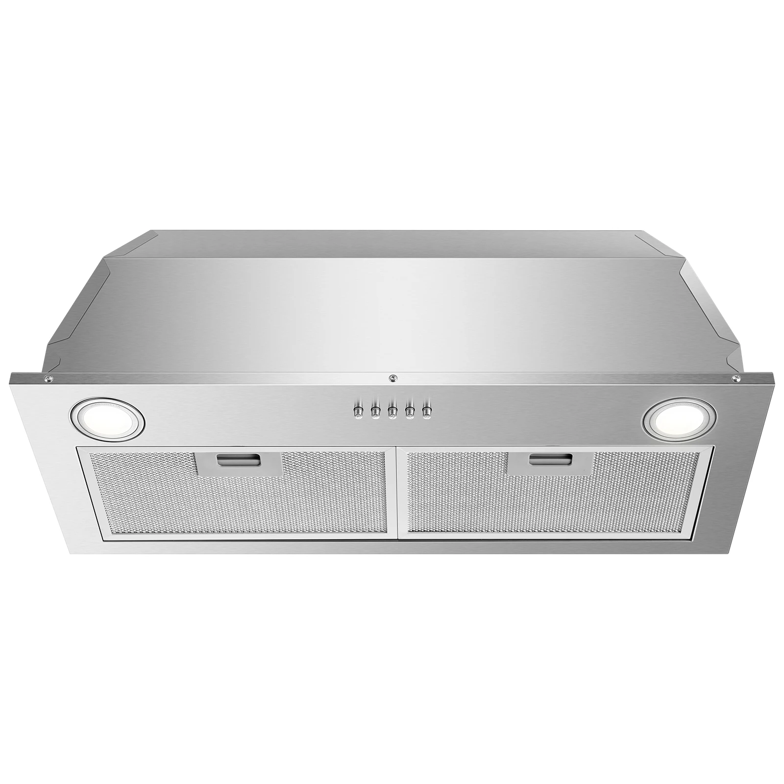 

30-дюймовая вставка из нержавеющей стали, 600 куб. футов в минуту, 3-скоростная, без каналов, светодиодные фонари, вытяжка с алюминиевыми фильтрами