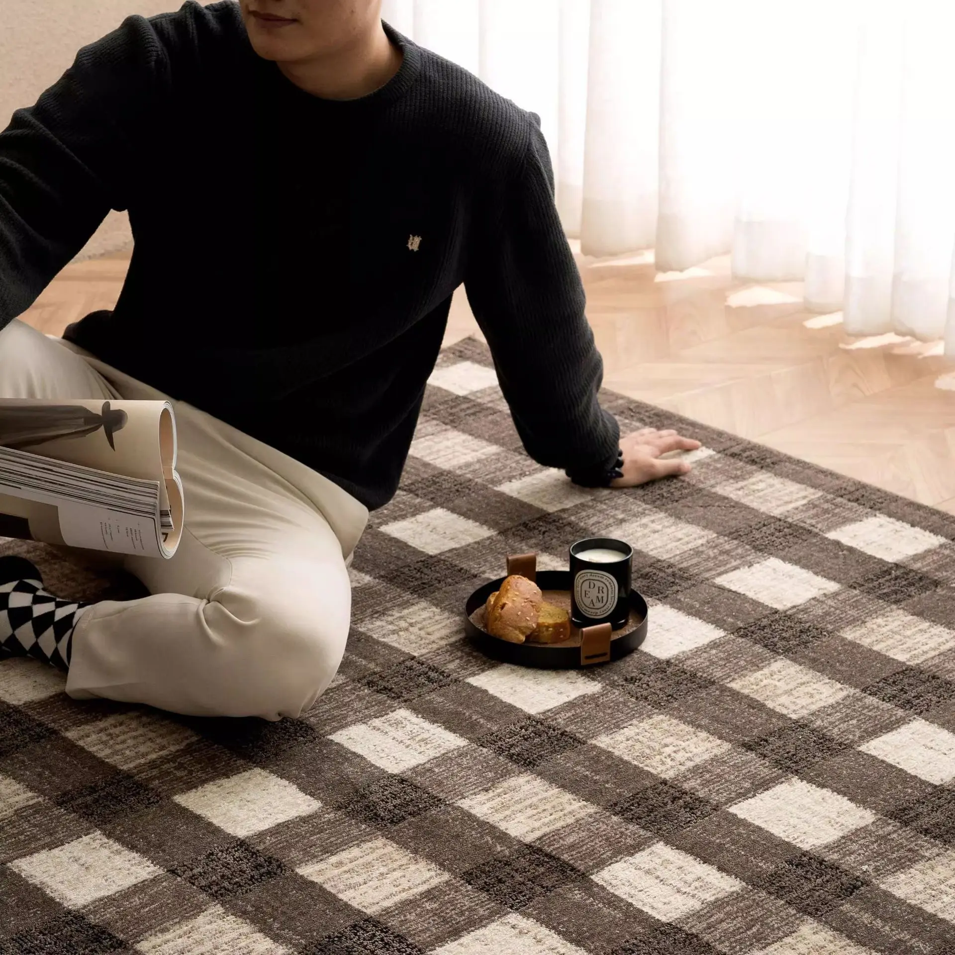 Moderno, simples, estilo medieval, tapete de lã, luxo leve, sofisticado, villa