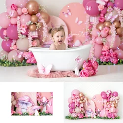 Pink Fairy Balloons Backdrops Kids Girl Photography Child Baby Birthday Cake Smash Photocall Decors Butterfly Floral Backgrounds