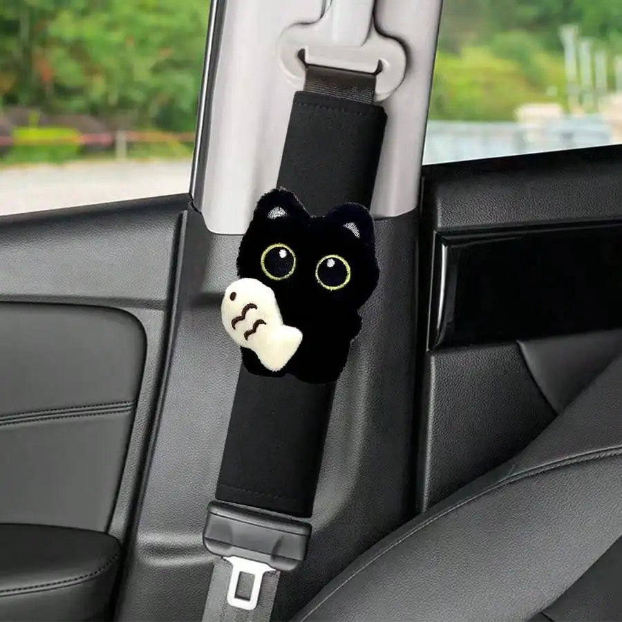 1 x schwarze Katzen- und Fischdekoration, Auto-Schulterpolster-Abdeckung, modisches, elegantes Design, Komfortverstärker, passend für die meisten Fahrzeuge