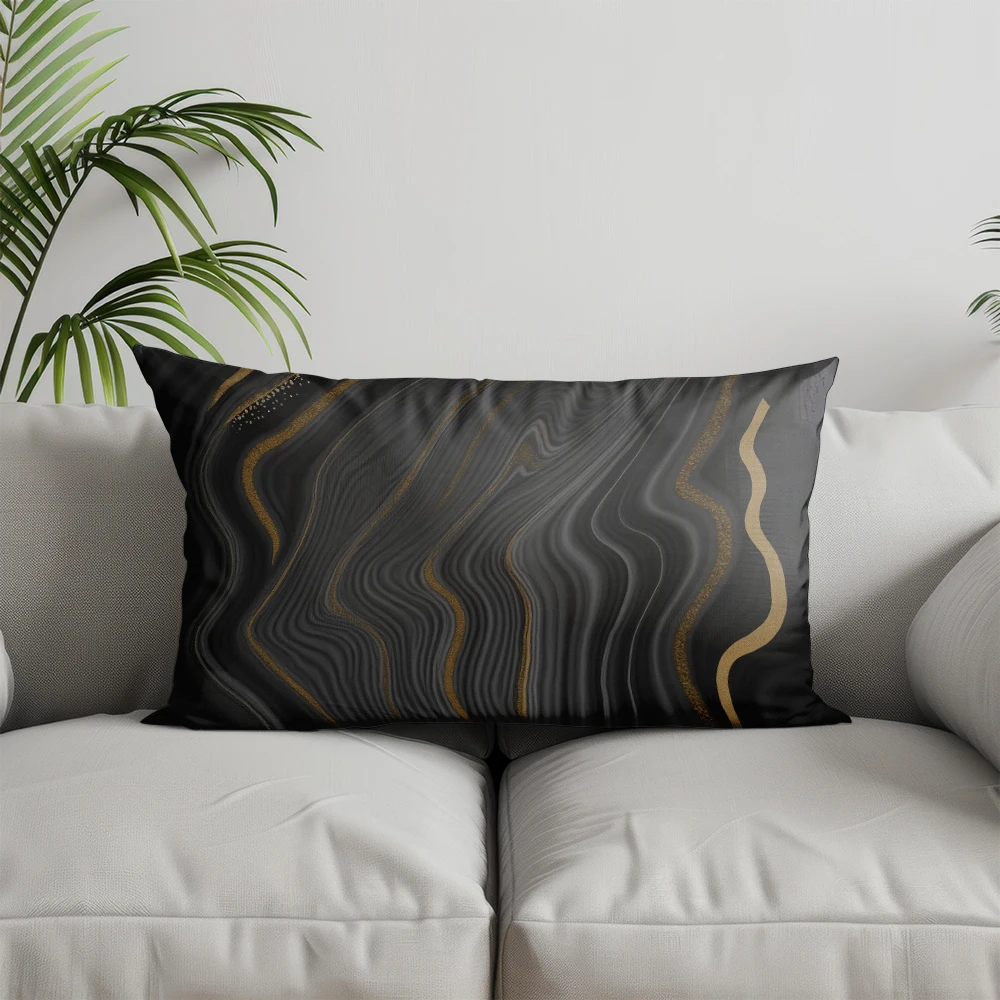 ديكور المنزل غطاء وسادة حديث باللونين الأسود والذهبي مناسب لغرفة النوم وغطاء وسادة السيارة وسادة خلفية مستطيلة