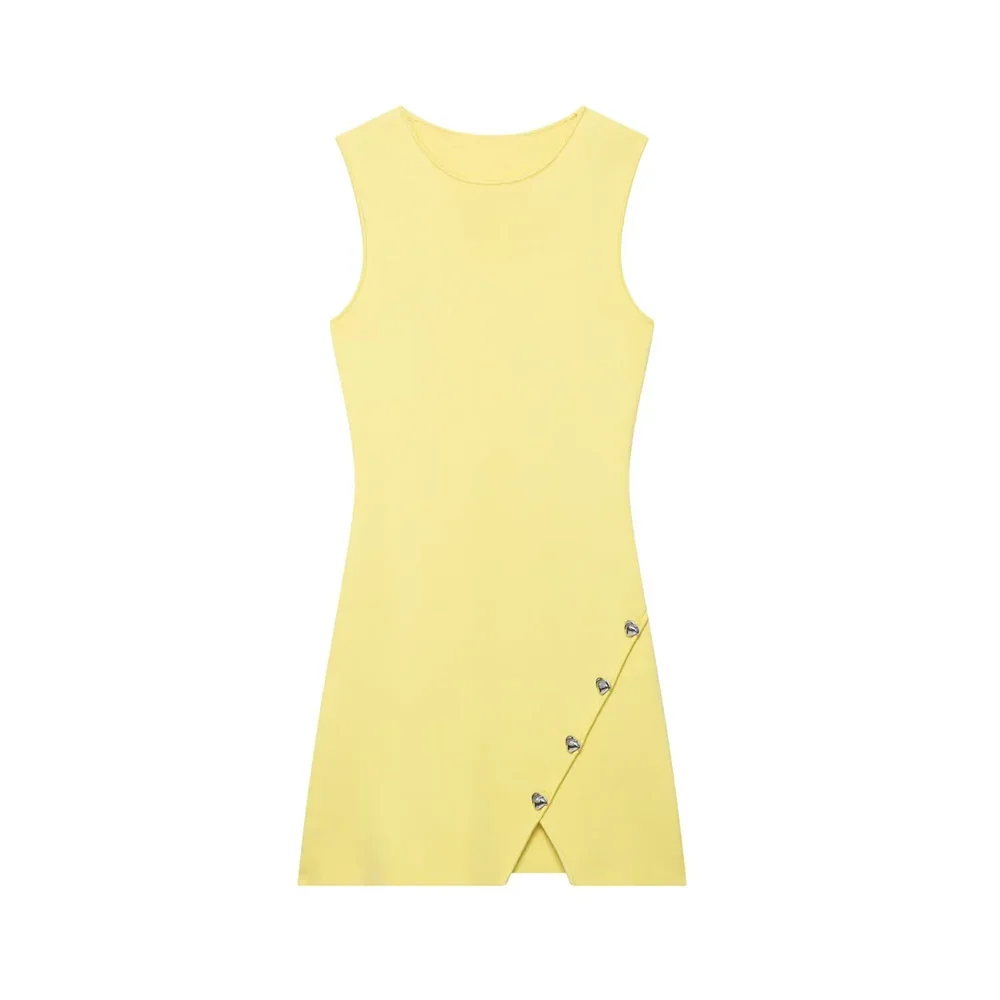 

LIBIELIY LIBIELIY Women's Dress Fashion Irregular Buckle Decoration Knitted Solid Color Temperament Summer New Style Dress