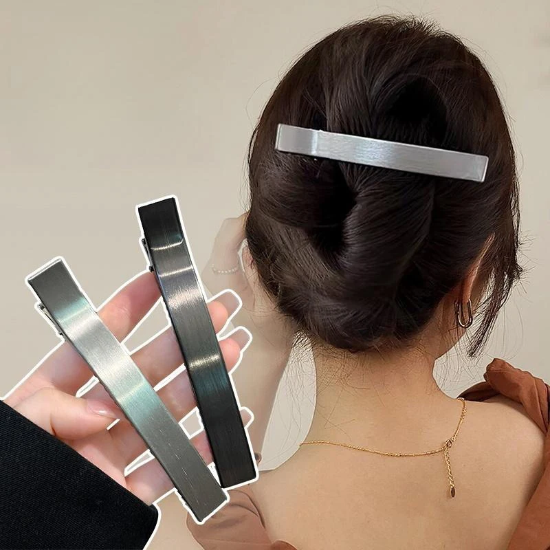 Long Strip Metal Hair Clip Alloy One Word Barrettes Metal Straight Hairpin Side Bangs Hairpin Smooth Hair Accessories