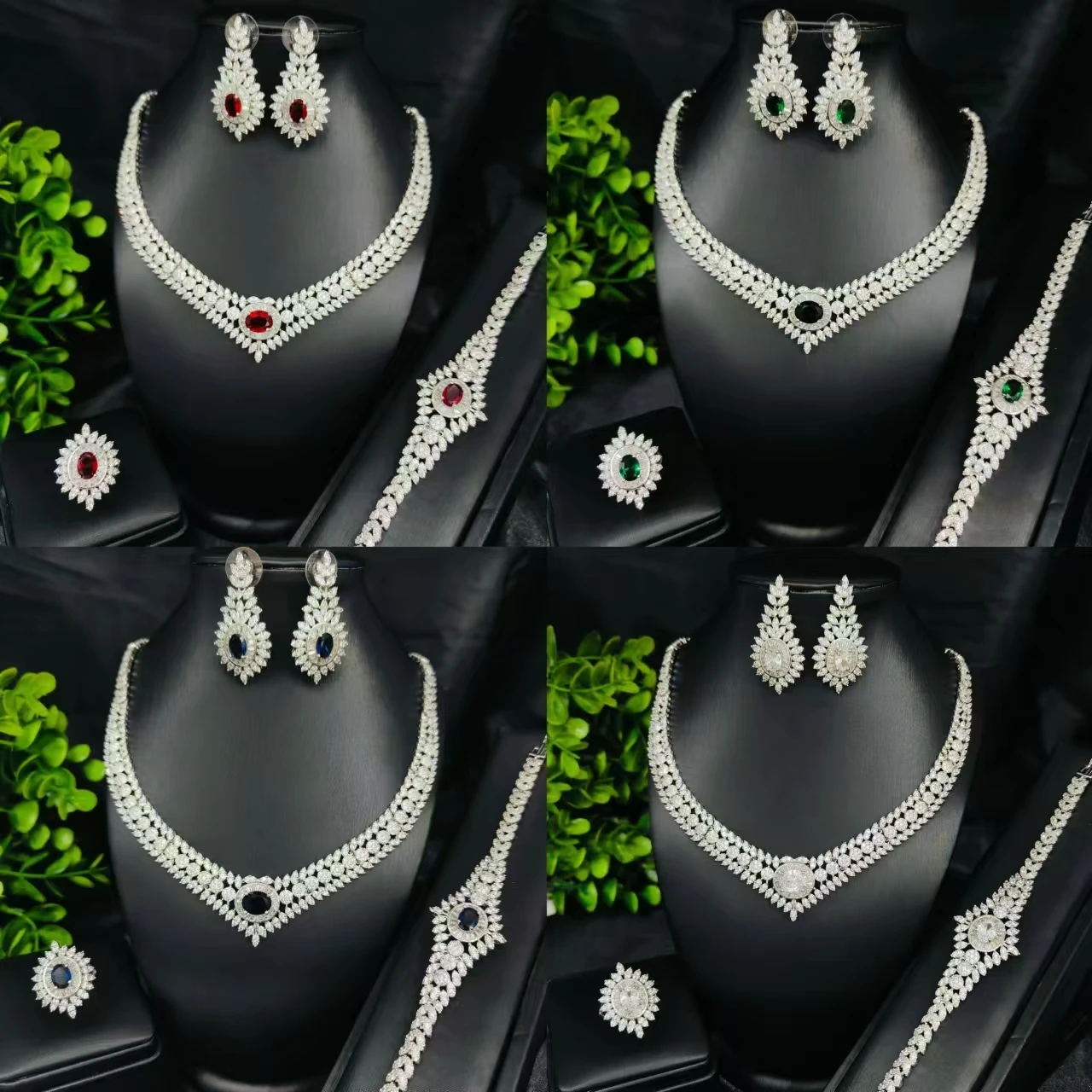 2024 New 4-piece Bridal Cubic Zirconia Full Set Women's Party Jewelry Set Luxury Dubai Nigeria CZ Crystal Wedding Jewelry Set