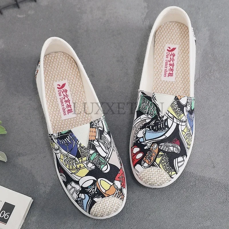 Canvas Flat Bottomed Fisherman Shoes Mesh Fabric Breathable Comfortable Fashionable Printed Upper Casual Board Shoes