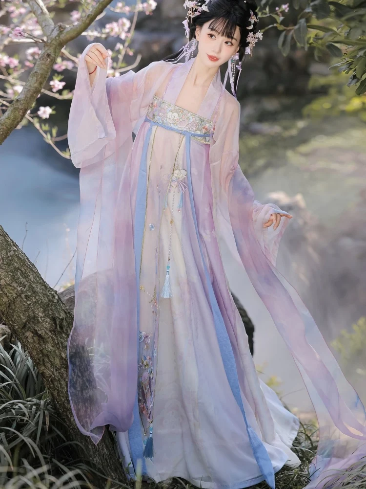

JinXuanGe Original Tang Dynasty Hanfu Women's Chest-Length Button-Up Spring Summer Outfit Embroidered Daily Set