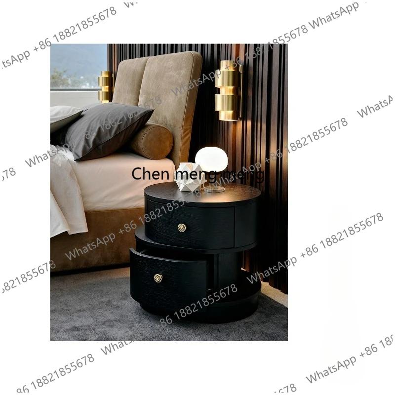 Italian minimalist smoked wood veneer special-shaped bedroom home bedside bedside table